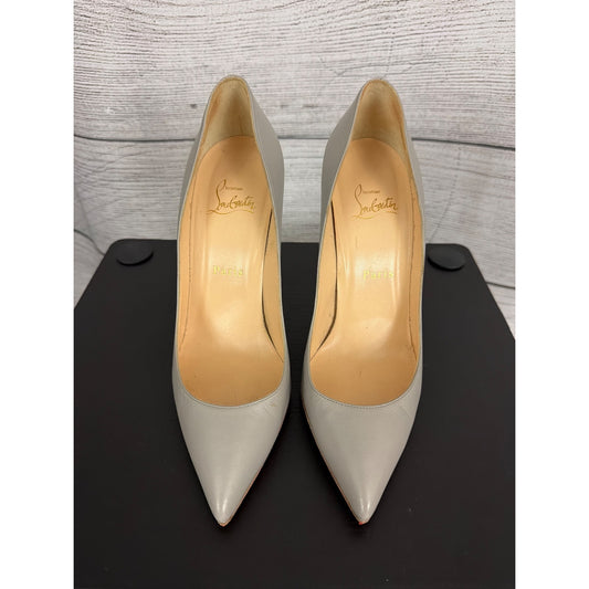 Christian Louboutin Pigalle Follies 100mm Gray Leather Pumps Size 38
