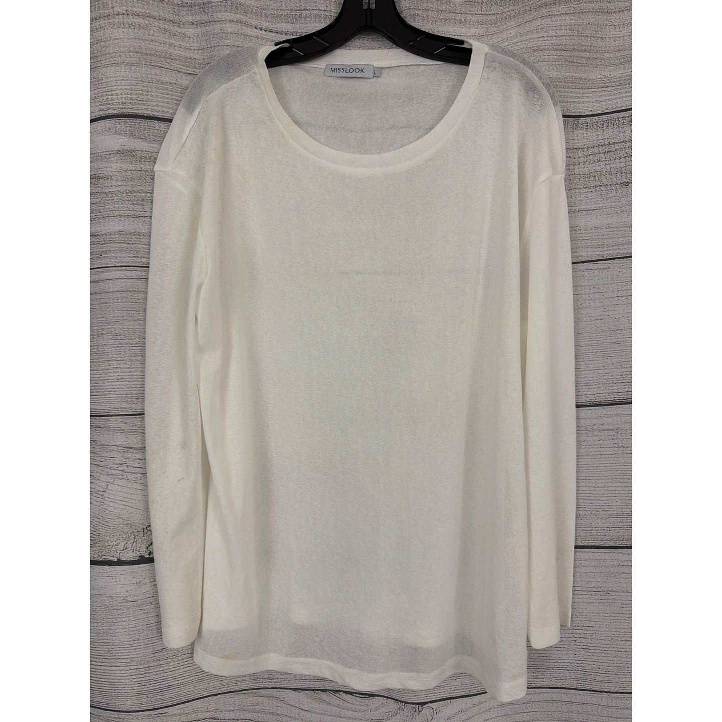 Misslook White Long Sleeve Lightweight Pullover Top Size L