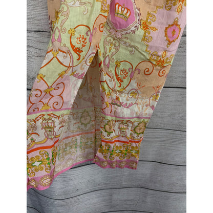 NWT Hale Bob Sophrona Pastel Paisley Print Drape Front Linen Skirt Size S