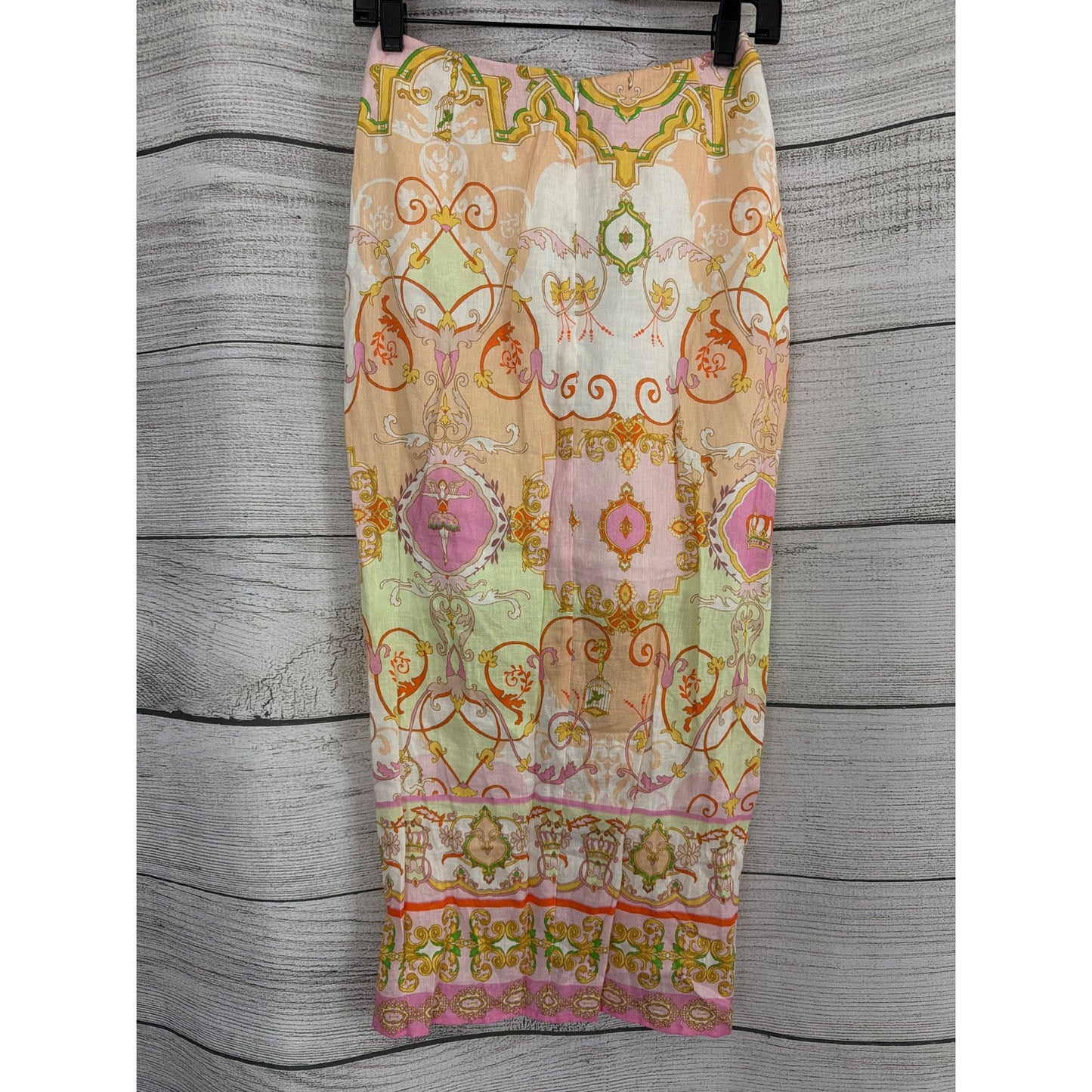 NWT Hale Bob Sophrona Pastel Paisley Print Drape Front Linen Skirt Size S