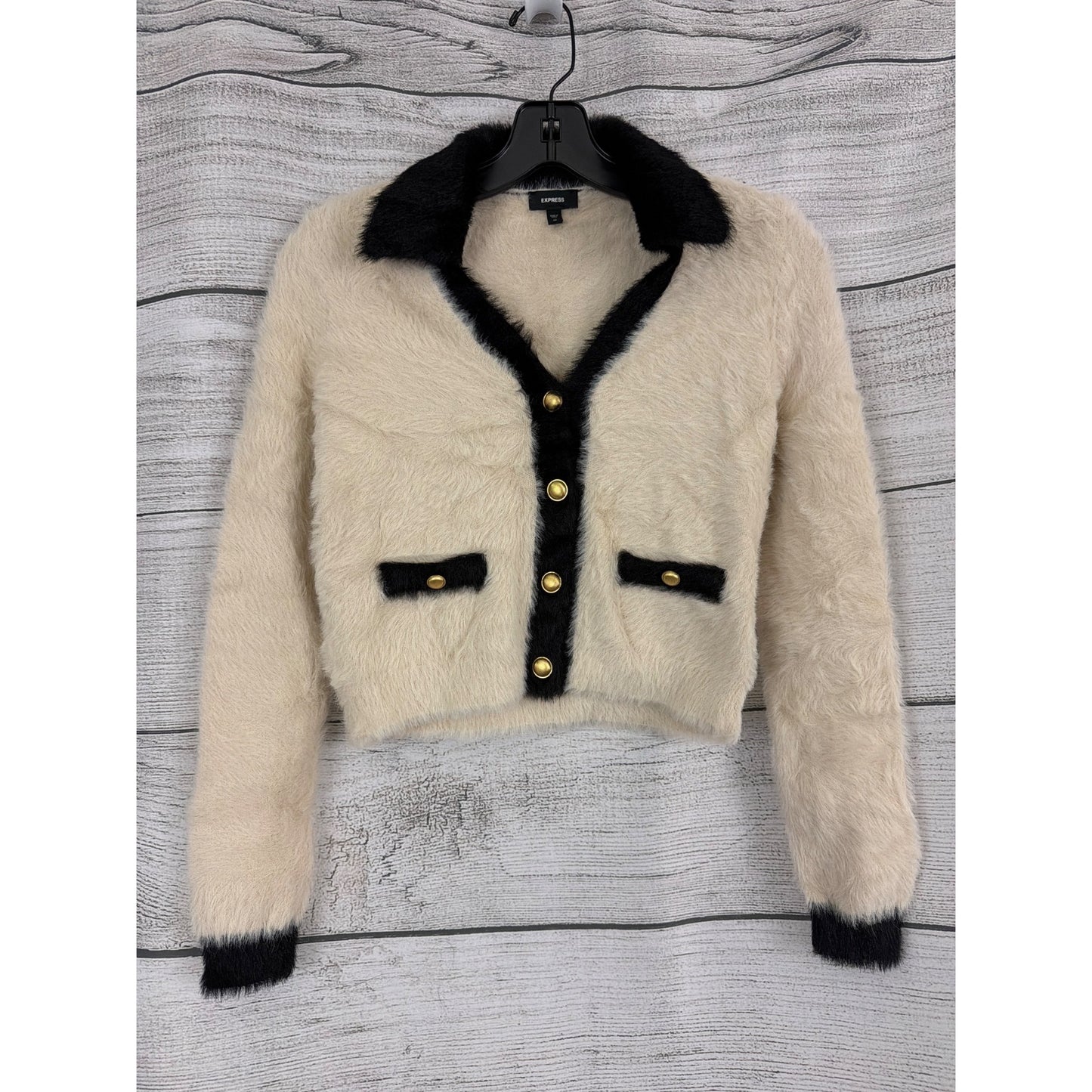 Express Tipped Faux Fur Novelty Button Cardigan Size XS