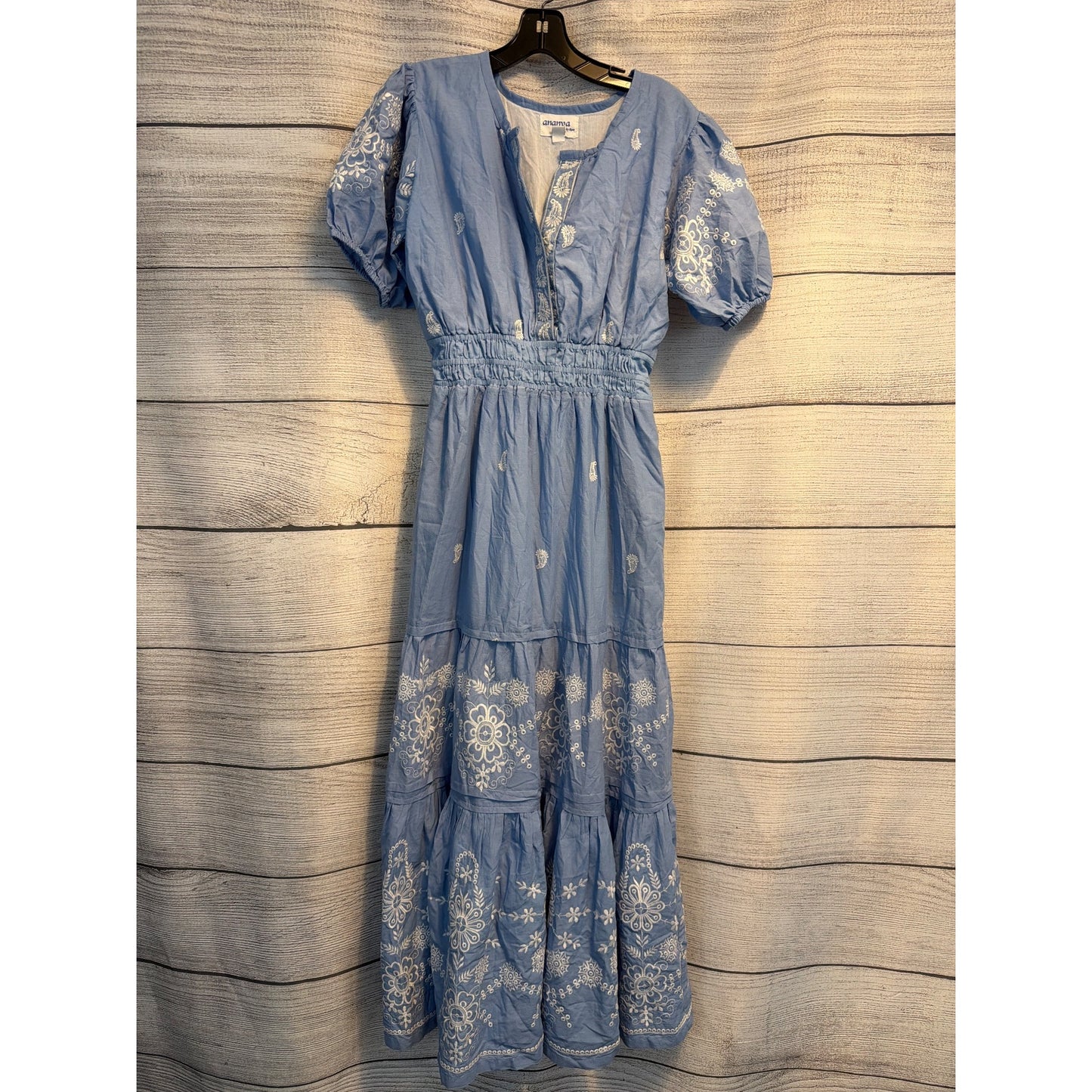 Ananya by Rose Embroidered Maxi Dress With Puff Sleeves Size S