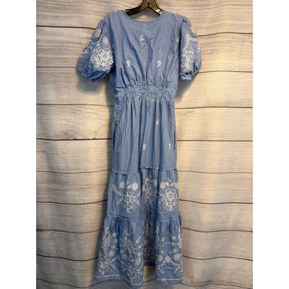 Ananya by Rose Embroidered Maxi Dress With Puff Sleeves Size S